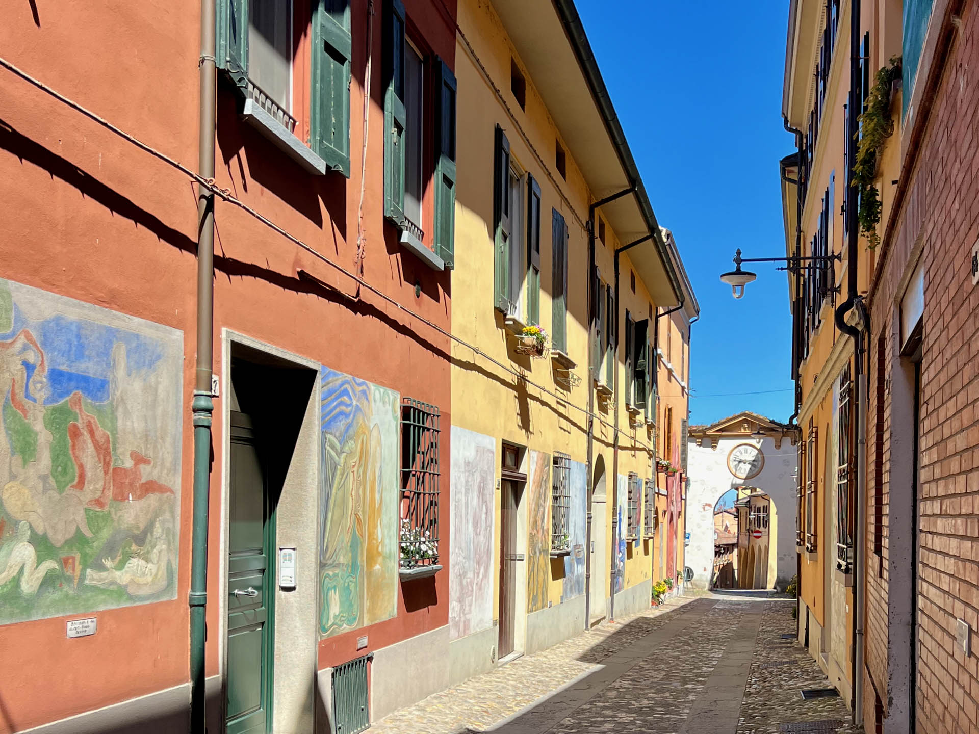 Painted street with colourful murals in the historic centre of Dozza